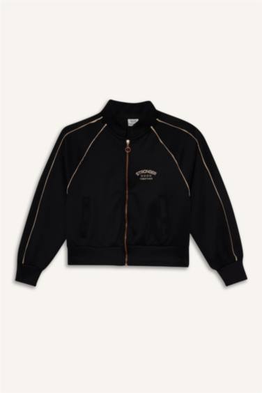 جاكيت رياضي بناتي بطبعة شعار قماش سكوبا قصة مريحة