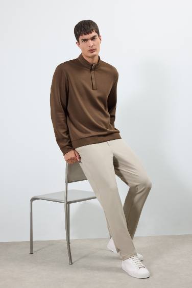 سويت شيرت قصة عادية بياقة عالية