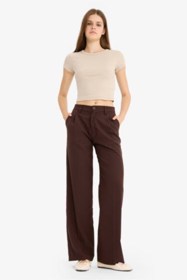 Zippered Regular Waist Wide Leg Trousers