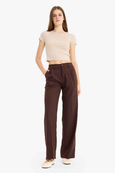 Zippered Regular Waist Wide Leg Trousers