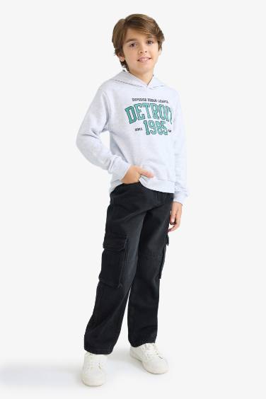 Boy Hooded Printed Sweatshirt