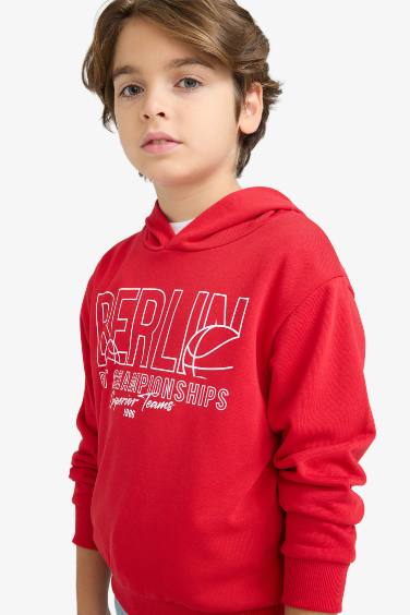 Boy Hooded Printed Sweatshirt