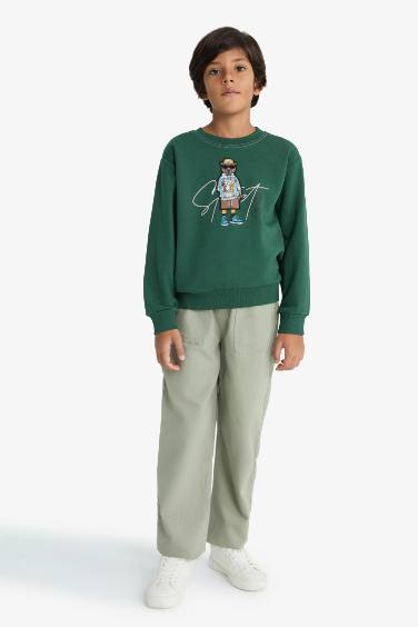 سويت شيرت مطبوعة قصة عادية بياقة مستديرة