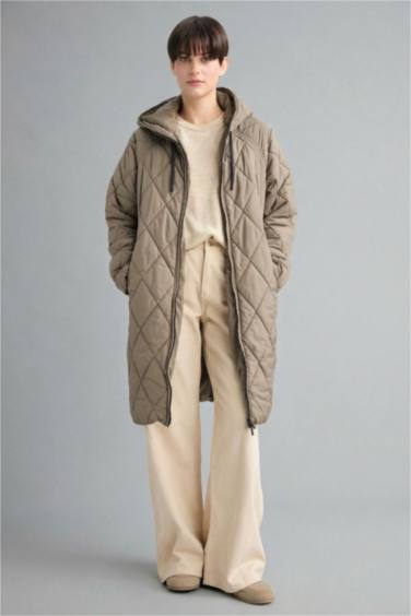 Regular Fit Kapüşonlu Kapitoneli Fermuarlı Parka