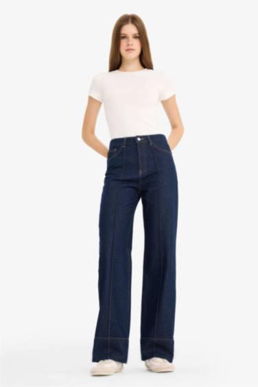 Regular Hem High Waist Straight Leg Denim Trousers