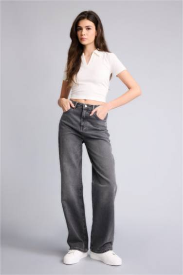 %100 Pamuk 90's Wıde Leg Yüksek Bel Jean Pantolon