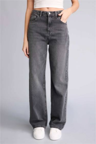 %100 Pamuk 90's Wıde Leg Yüksek Bel Jean Pantolon - Görsel 3