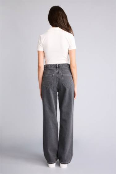 %100 Pamuk 90's Wıde Leg Yüksek Bel Jean Pantolon - Görsel 5
