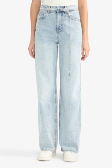 Straight Wide Yüksek Bel Düz Paça Uzun Jean Yıkamalı Pantolon