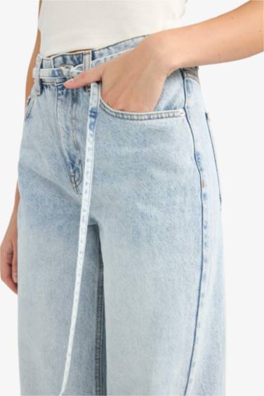 Straight Wide Yüksek Bel Düz Paça Uzun Jean Yıkamalı Pantolon