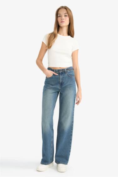 Straight Wide Yüksek Bel Düz Paça Uzun Jean Pantolon