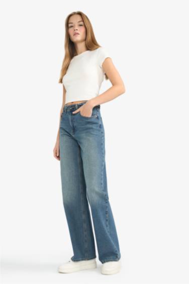 Straight Wide Yüksek Bel Düz Paça Uzun Jean Pantolon