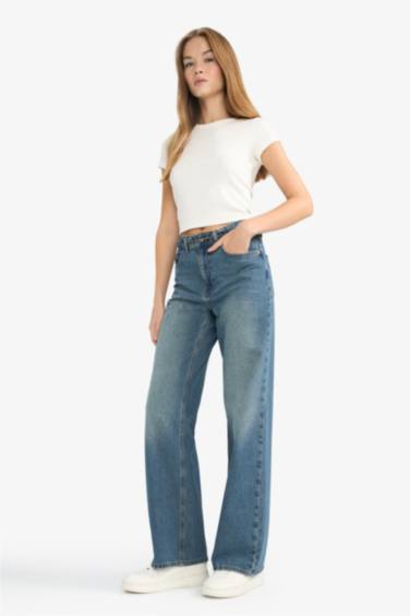 Straight Wide Yüksek Bel Düz Paça Uzun Jean Pantolon