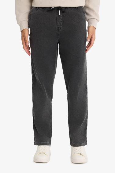 Wide Leg Beli Bağcıklı Lastikli Geniş Paça Jean Kar Yıkamalı Pantolon