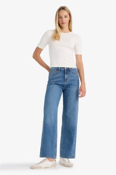 Straight Fit Regular Hem Denim Trousers