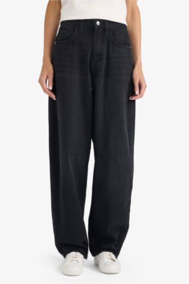 Baggy Fit Yüksek Bel Düz Paça Uzun Jean Pantolon