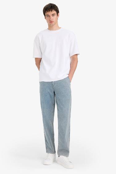 Wide Leg Beli Bağcıklı Lastikli Geniş Paça Jean Kar Yıkamalı Pantolon