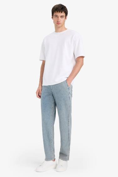 Wide Leg Beli Bağcıklı Lastikli Geniş Paça Jean Kar Yıkamalı Pantolon