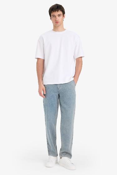 Wide Leg Beli Bağcıklı Lastikli Geniş Paça Jean Kar Yıkamalı Pantolon