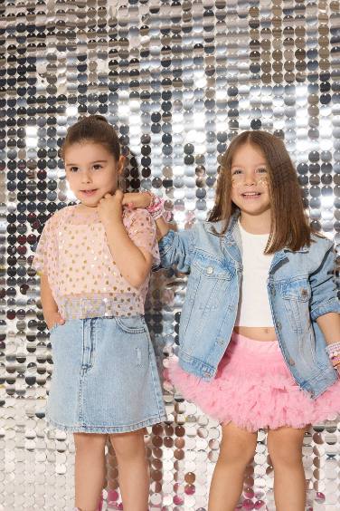 Le Mabelle x DeFacto Kız Bebek Kalp Desenli Tül Kısa Kollu Tişört