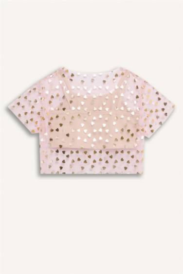 Le Mabelle x DeFacto Baby Girl Heart Patterned Tulle T-Shirt