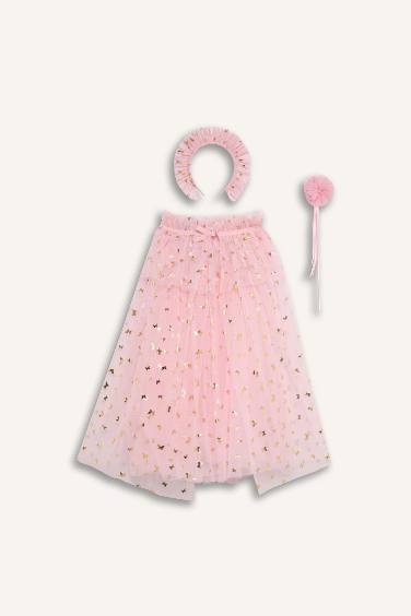Le Mabelle x DeFacto Baby Girl Patterned Tulle Cape Crown Staff 3 Piece Set