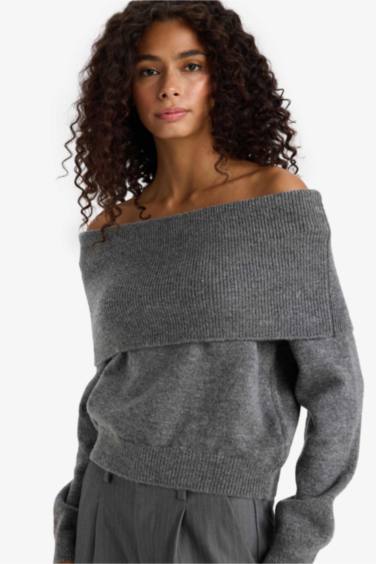Regular Fit Strapless Knitwear Pullover