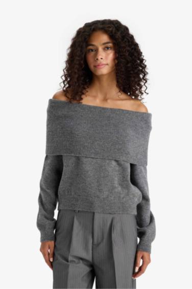 Regular Fit Strapless Knitwear Pullover