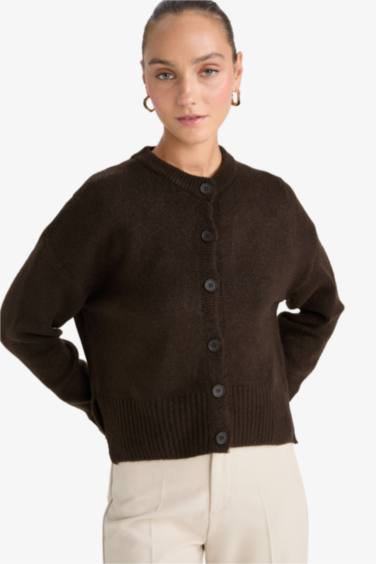 Regular Fit Bisiklet Yaka Düğmeli Triko Hırka