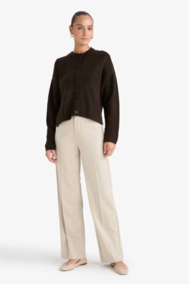 Regular Fit Bisiklet Yaka Düğmeli Triko Hırka