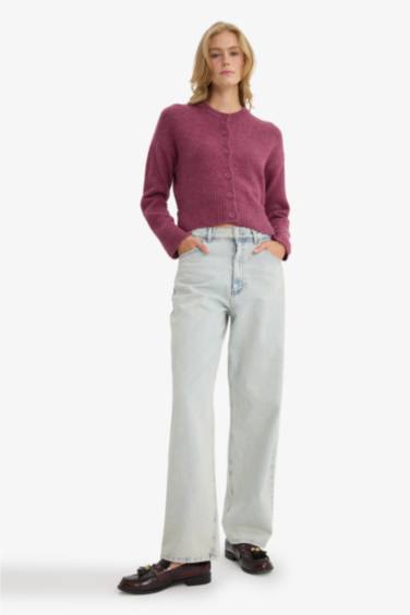 Regular Fit Crew Neck Knit Cardigan