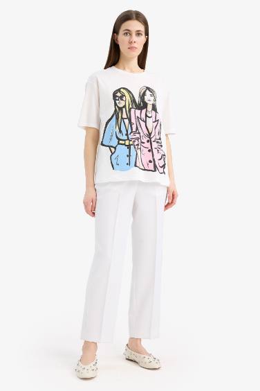 Relax Fit Crew Neck Girl Printed Cotton T-Shirt