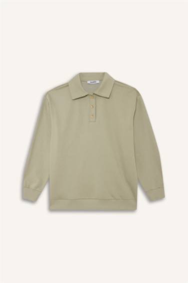 Regular Fit Polo Yaka İçi Yumuşak Tüylü Kalın Sweatshirt Tunik