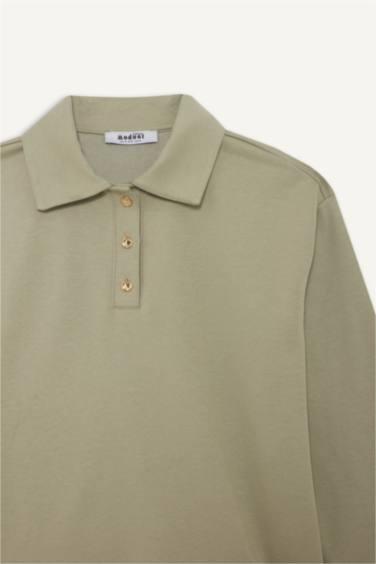 Regular Fit Polo Yaka İçi Yumuşak Tüylü Kalın Sweatshirt Tunik