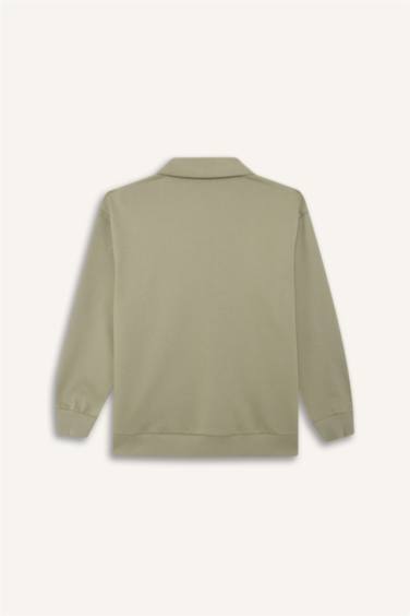 Regular Fit Polo Yaka İçi Yumuşak Tüylü Kalın Sweatshirt Tunik