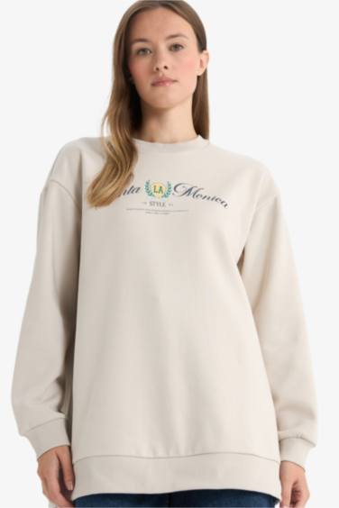 Regular Fit Crew Neck Printed Sweat Tunic