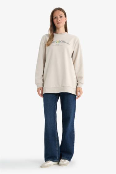 Regular Fit Crew Neck Printed Sweat Tunic