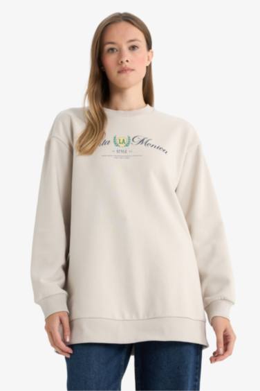 Regular Fit Crew Neck Printed Sweat Tunic