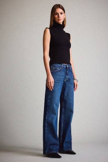 Straight Wide Yüksek Bel Düz Paça Uzun Jean Pantolon