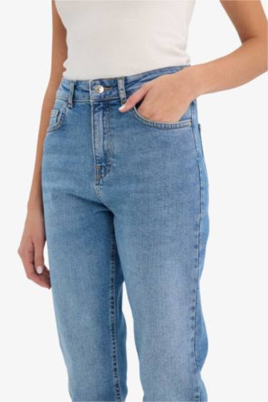 Mary Vintage Straight Fit Yüksek Bel Bilek Boy Jean Yıkamalı Pantolon