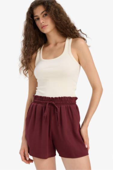 Normal Waist Short Leg Crinkle Viscose Shorts