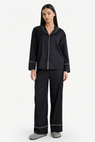 طقم بيجاما ستان قصة عادية كم طويل - قطعتين