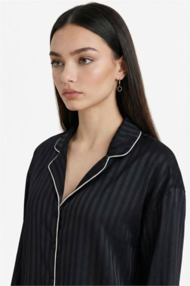 طقم بيجاما ستان قصة عادية كم طويل - قطعتين