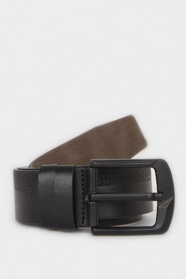 Man Rectangle Clasp Faux Leather