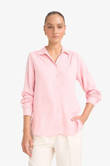 قميص كم طويل جاكار قصة عادية بياقة قميص