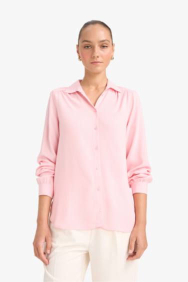 قميص كم طويل جاكار قصة عادية بياقة قميص