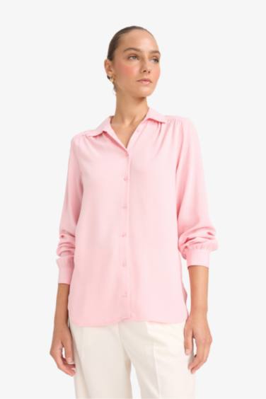 قميص كم طويل جاكار قصة عادية بياقة قميص