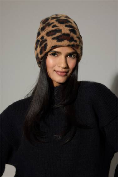 Kadın Leopar Desenli Bere