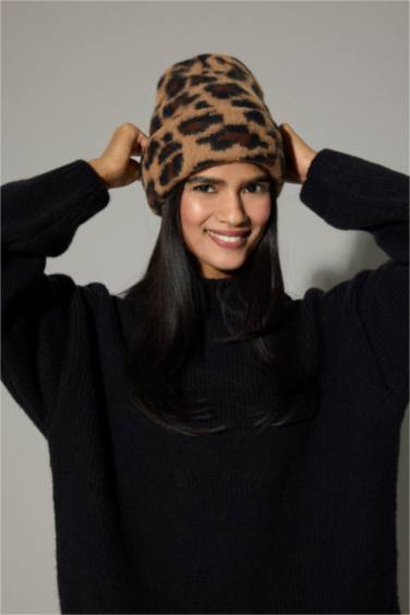 Kadın Leopar Desenli Bere