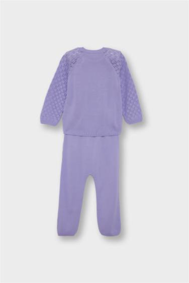 Kız Bebek 2'li Takım Ajurlu Triko Kazak Alt